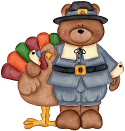 Pilgrim Bear with a turkey